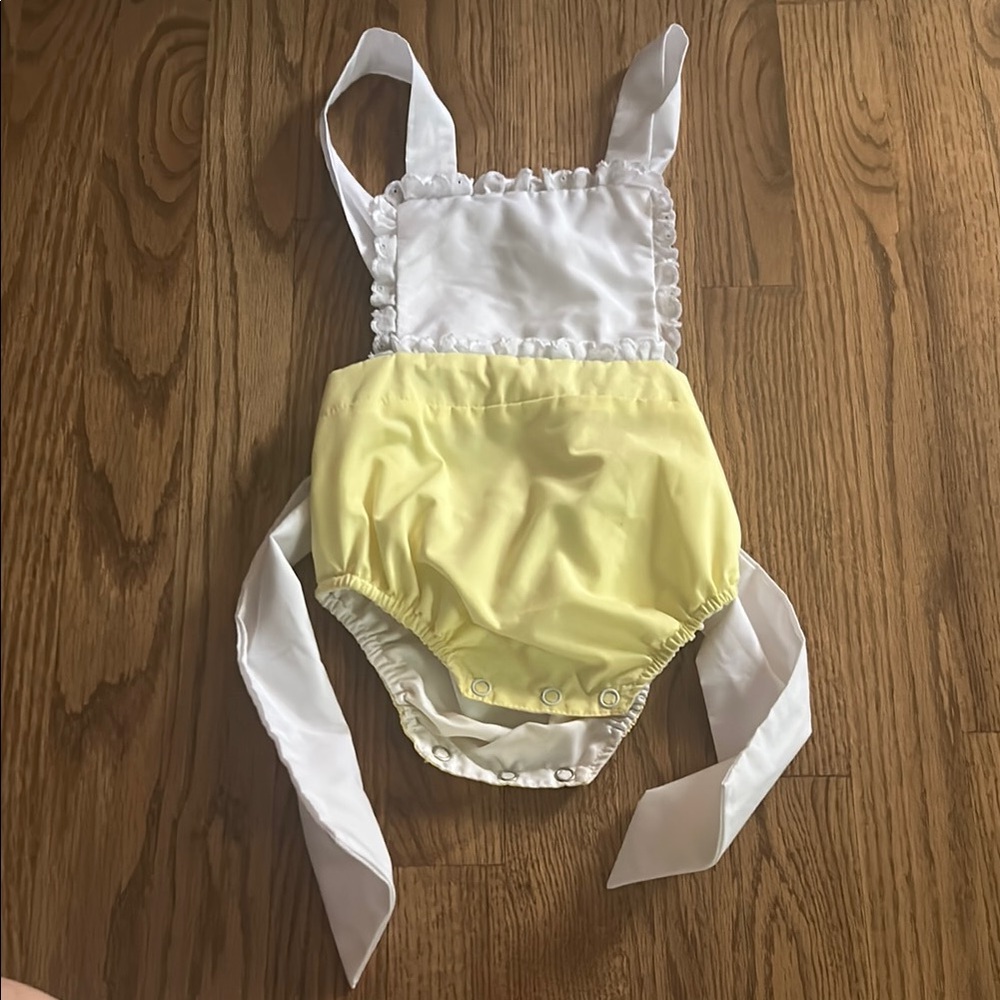 Bella Bliss White and Yellow Baby Romper with Bow Accent